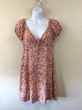 Billabong Orange and Pink Floral Print Short Sleeve Baby Doll Dress
